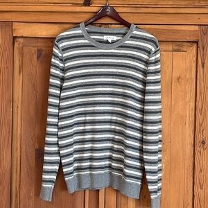 The RAIL Cotton Gray & White striped Long Sleeve Crew Neck Sweater Sz. L